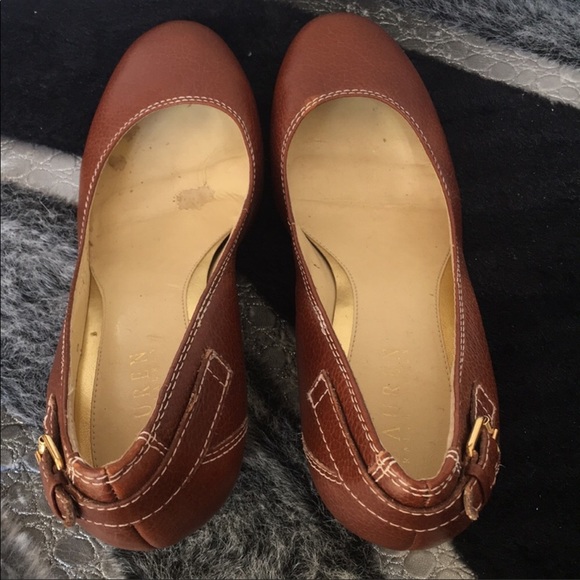 RALPH LAUREN | Brown Leather Gold Detail Heels - Picture 7 of 8